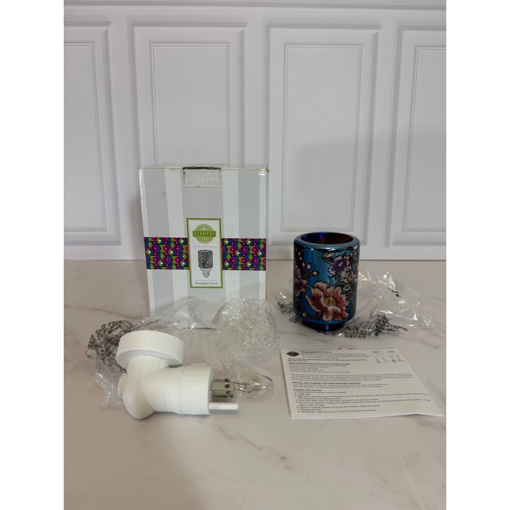 Retired Scentsy Midnight Floral Mini Warmer Iridescent Blue Plug In Wax New